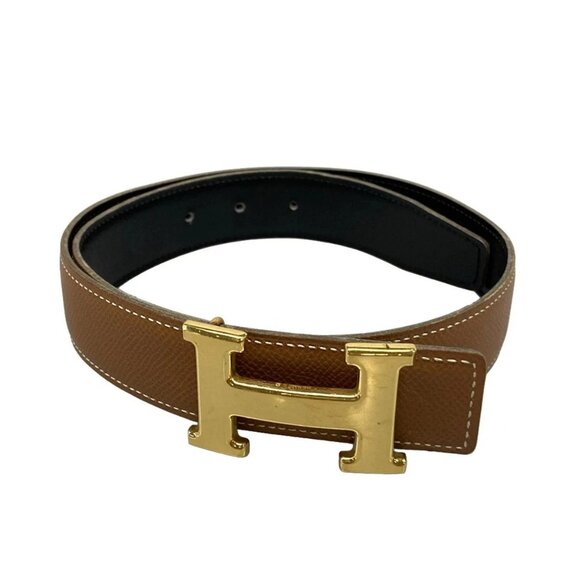 HERMES H Belt Black Gold Leather Hardware Square A Belt - Picture 7 of 7